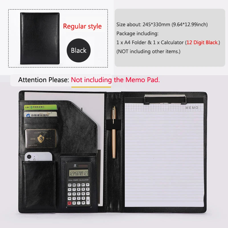 A4 Leather Executive Portfolio Folder for Document Business Desk Organizer File Filing Document Holder Clipboard Office