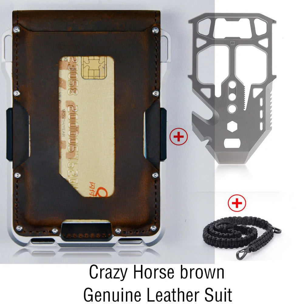 VM FASHION KISS Minimalist Wallet Set Genuine Leather Metal Rfid Credit Card Holders Antithieft Bifold Money Bag