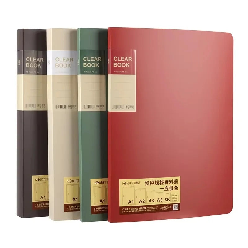 File Folder A3 20/30/40/60 Pocket Picture Album Document Bag 8k Folder Art Work Collection Organizer Office Student