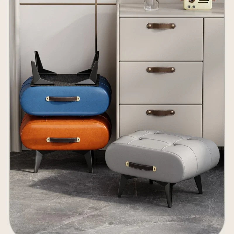 Foldable Foot Stool Extra Thick PU Leather & High-Density Foam Portable Ottoman for Living Room/Bedroom/Office Non-Slip