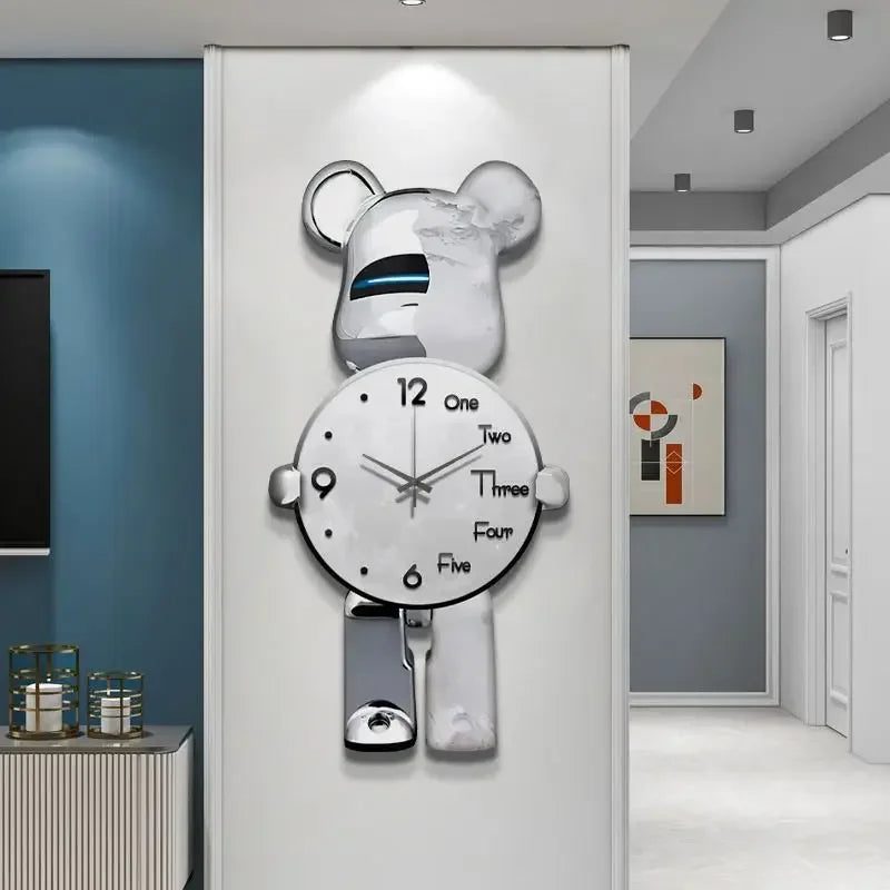 Aesthetic Bear Wall Clock LED Lamp Unique Bear Silent Watch Sconce Luxury Porch Livingroom Decoration Interior Light