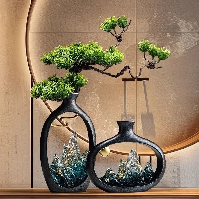 Vintage Fake Mountain Vase Artificial Plant Ornament Living Room TV Cabinet Welcome Pine Decoration Office Gift Home