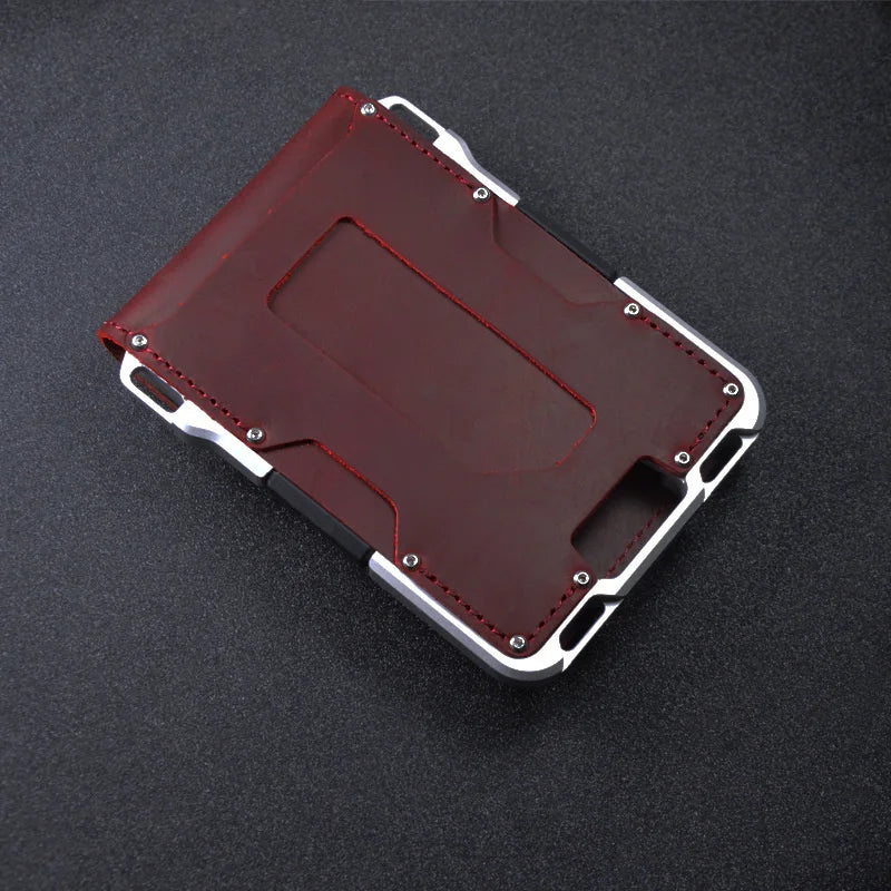 VM FASHION KISS Minimalist Wallet Set Genuine Leather Metal Rfid Credit Card Holders Antithieft Bifold Money Bag