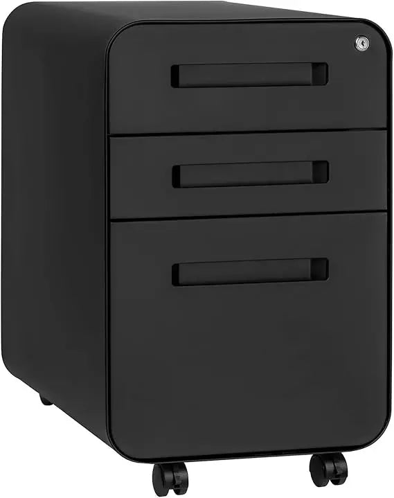 Under Desk 3-Drawer Metal File Cabinet with Lock Suitable for Legal/Letter Size on Wheels and Stationary - United