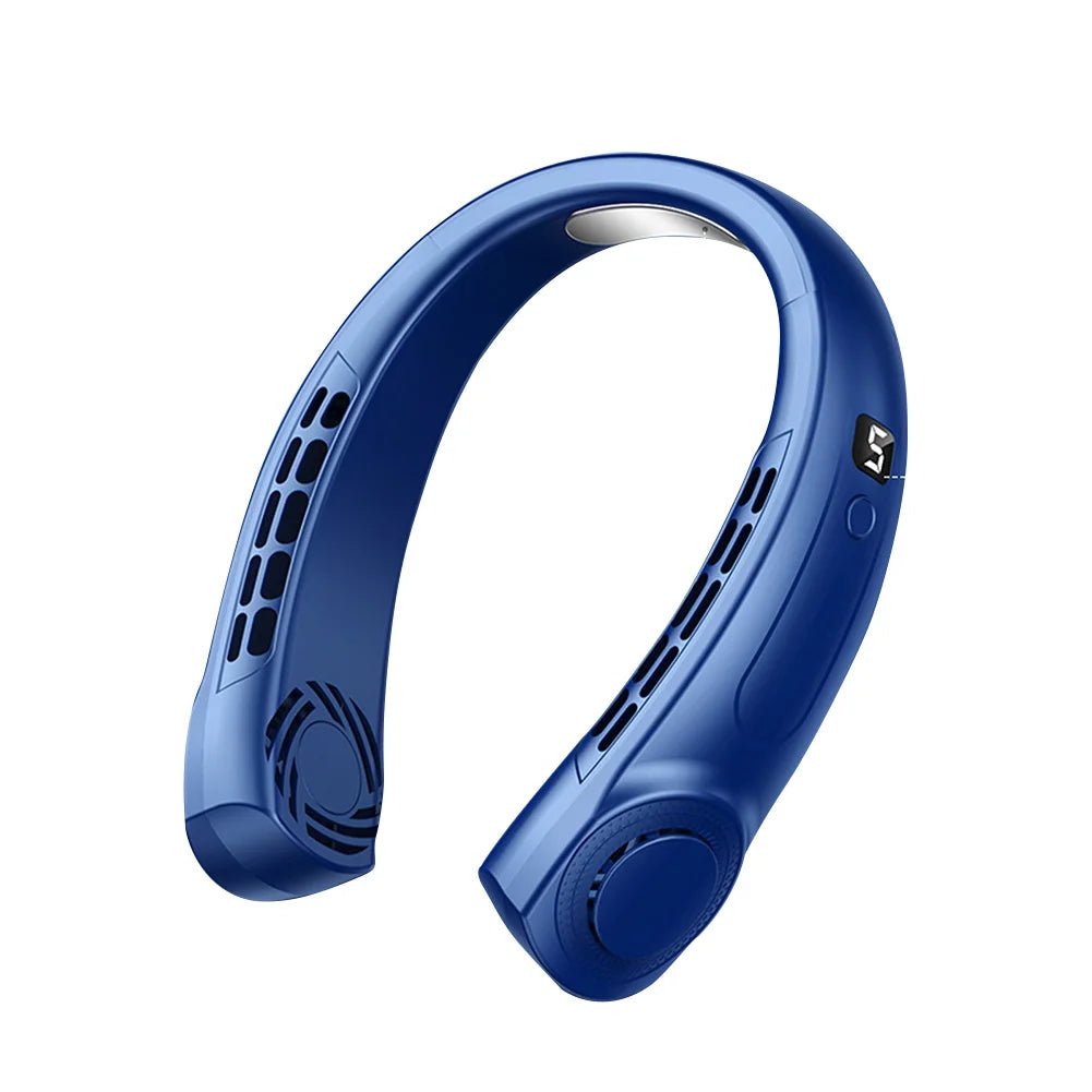 Mute USB Personal Fan LED Digital Display 5 Speeds Rechargeable Bladeless Portable Neck Fan for Home School Office