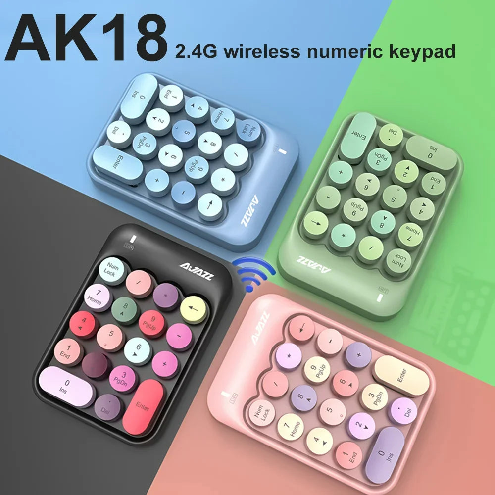 Ajazz Ak18 2.4G Wireless Numeric Keyboard Chocolate Pbt Keycap Keyboard Dedicated to Finance And Accounting Mini
