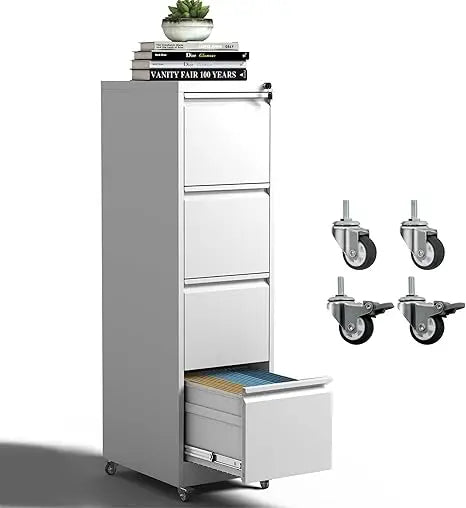4 Drawer Mobile File Cabinet Metal Filing Cabinet with Lock and Wheels Home Office Rolling File Cabinets