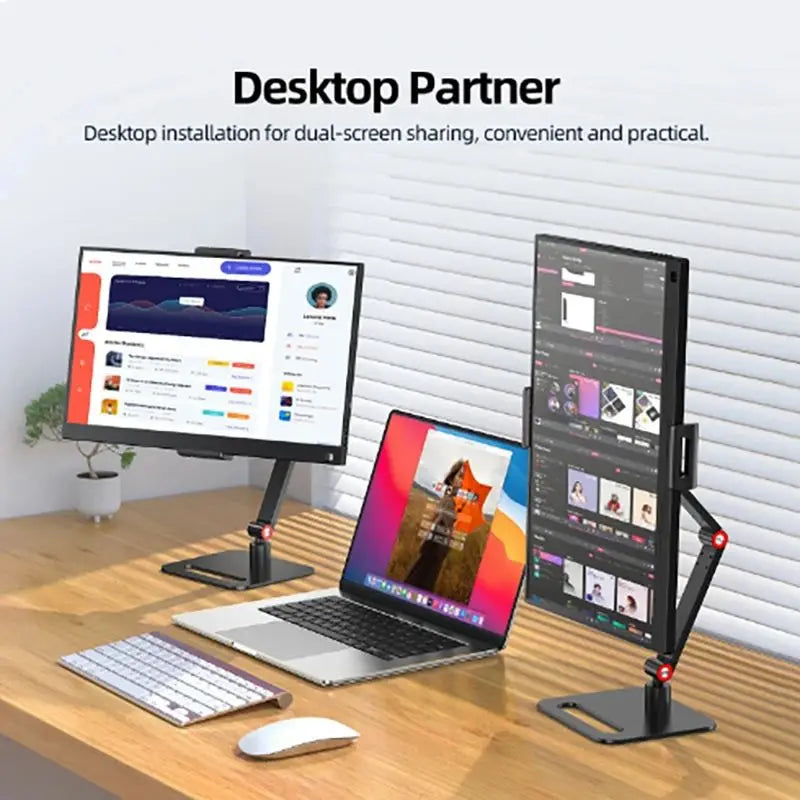30Cm Adjustable Monitor Holder Height 360 Rotating Portable Bracket Tablet Free Standing Low Profile Desk Mount Clip Up