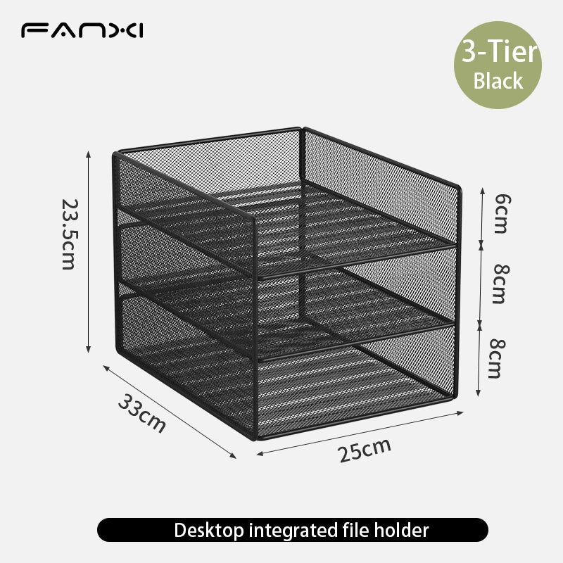 Desk Organizer with File Holder Desk Organizers with 3 Tier Letter Trays and 2 Pen Holders Mesh Desk Accessories &