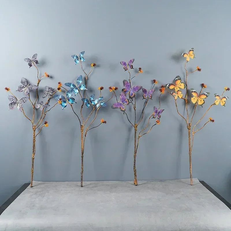 Simulation 5 Flower Butterfly Artificial Flower Bouquet Home Living Room Porch Dining Table Wedding Decoration Indoor