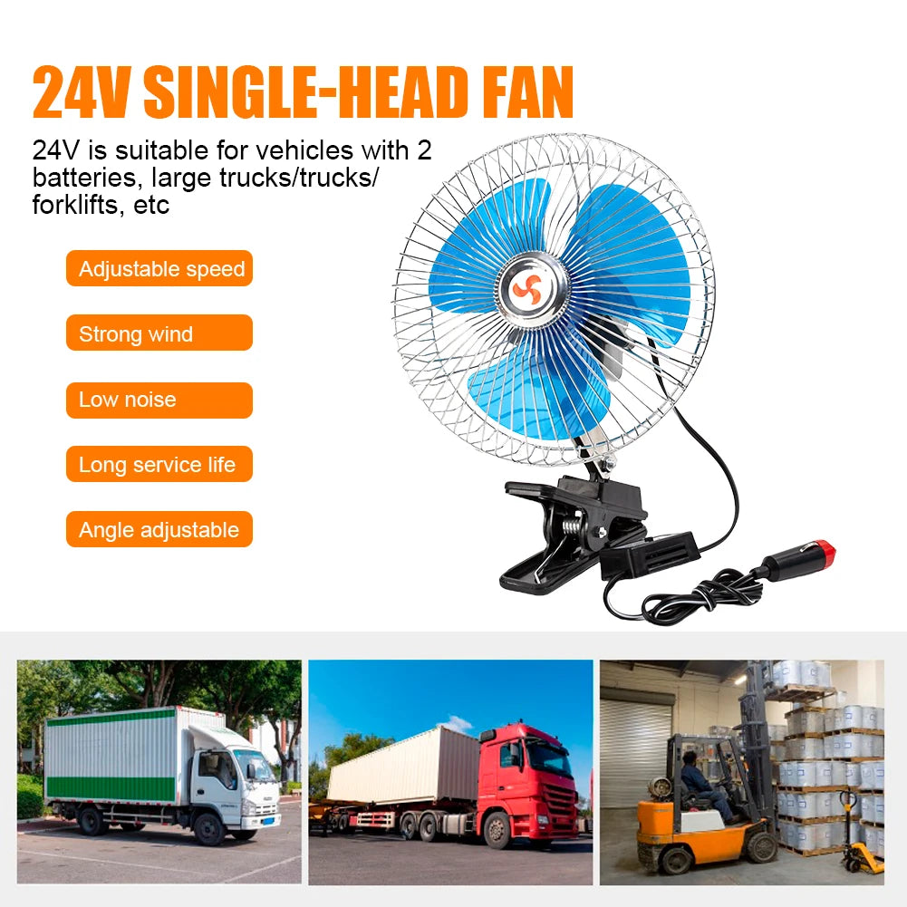 Portable Car Cooling Fan 12V 24V Oscillating Strong Air Cooler Adjustable Speed for Hot Summer Drives