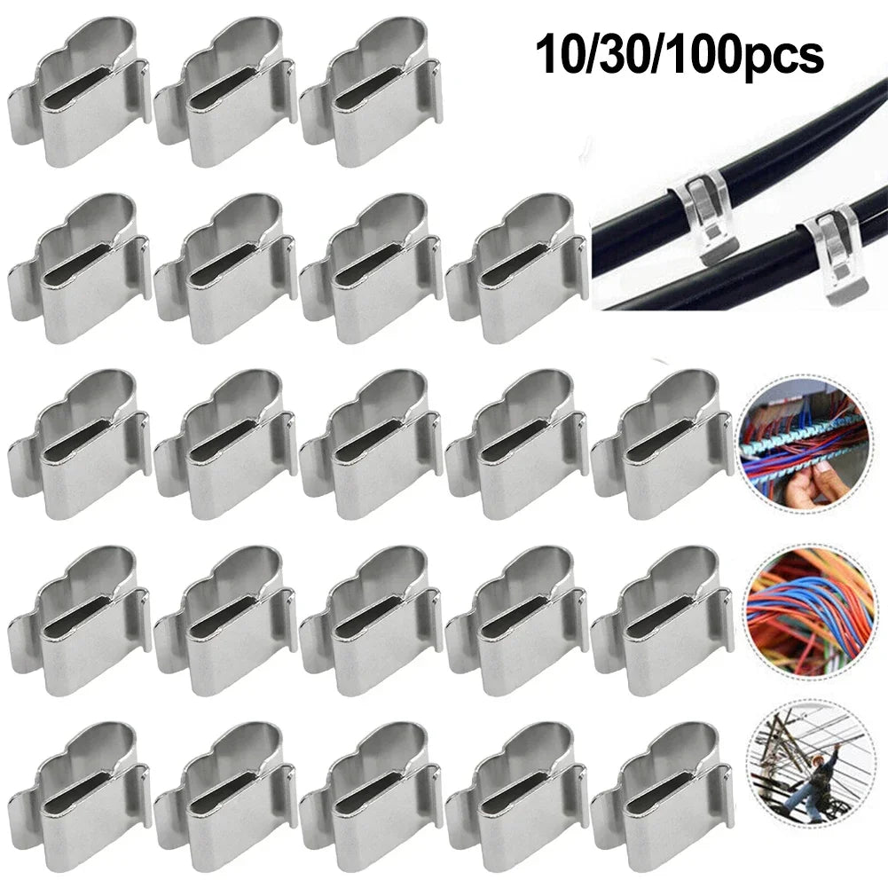 10/30/100 Pcs Solar Panel Wire Clamps Clip Stainless Steel Wire Cable Clips Metal Clamp Management Harness Rope