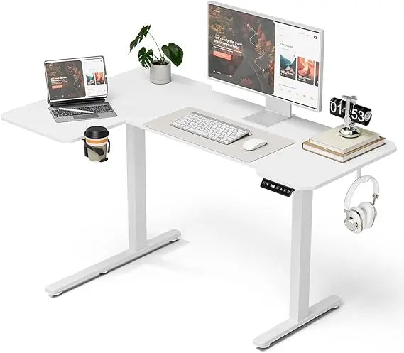 Adjustable Height L-Shaped Electric Desk for Home Office and Gaming: Sit-Stand Corner Desk - United States / White