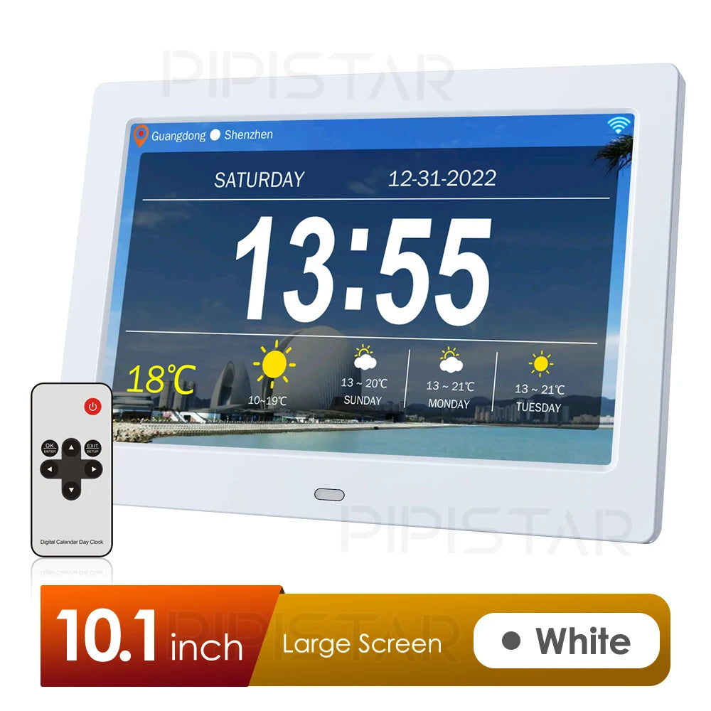 10.1/7-inch WiFi calendar photo frame dementia clock time date weather forecast smart desktop clock - 10.1-inch white