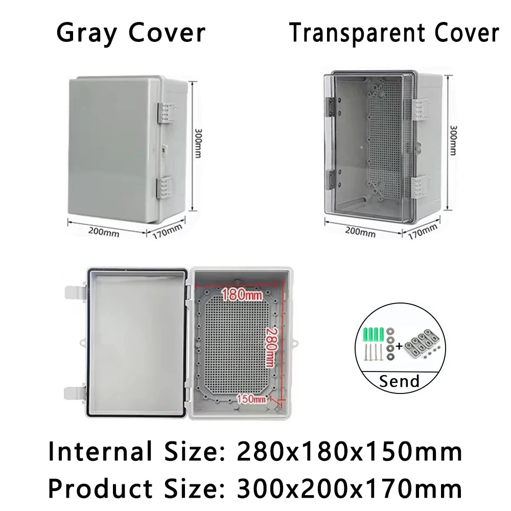 IP66 Waterproof Plastic Box ABS Wire Junction Box Gray/Transparent Cover Enclosure Outdoor Electronic Engineering