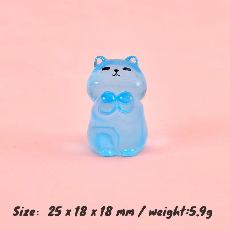 7PCS Mini Lucky Cat Glow At Night Kawaii Home Decor Luminous Cute Cats Miniature Figurine Desk Decoration DIY