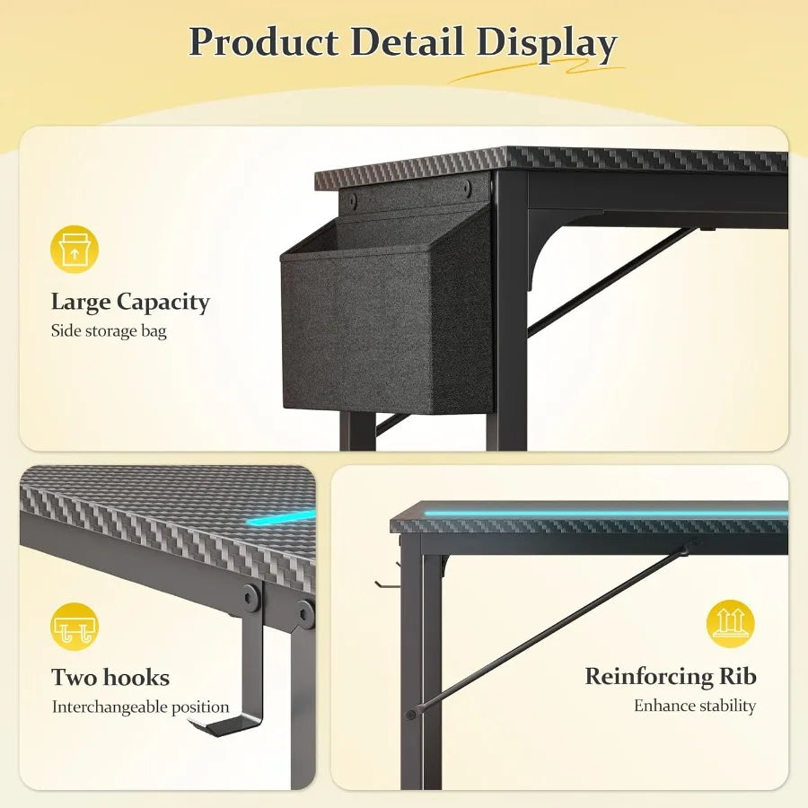 40 Inch Computer Desk with LED Lights Designed for Small Spaces Ideal for Home Office and Study Areas Features Builtin