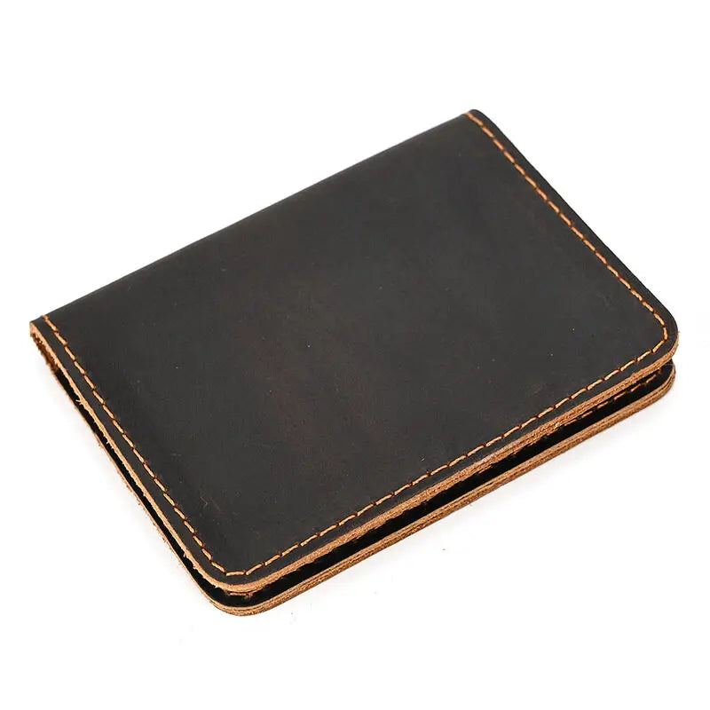 Retro Simplicity Cardbag Mens Credit Card Holder Handmade Short Ultra Thin Slim Portable Crazy Horse Leather ID Cover