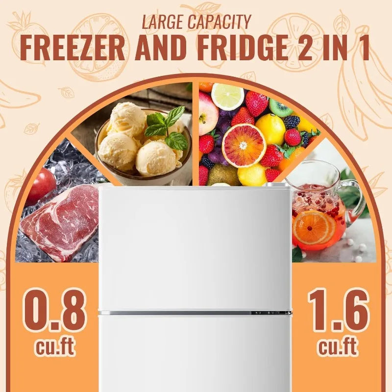 2.4 Cu.ft Small Refrigerator Mini Fridge with Double Doors & Separate Freezer & 7 Adjustable Temperature Control