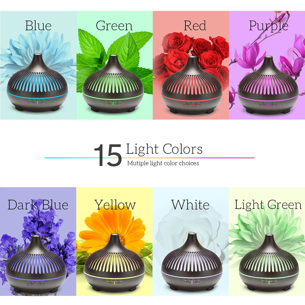 500ML Aromatherapy Essential Oil Diffuser Wood Grain Remote Control Ultrasonic Air Humidifier Cool with 7 Color LED