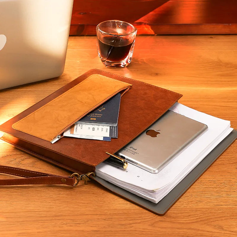 1PCS Leather A4 Document Bag Thickened File Folder Large Capacity Storage for Office Home