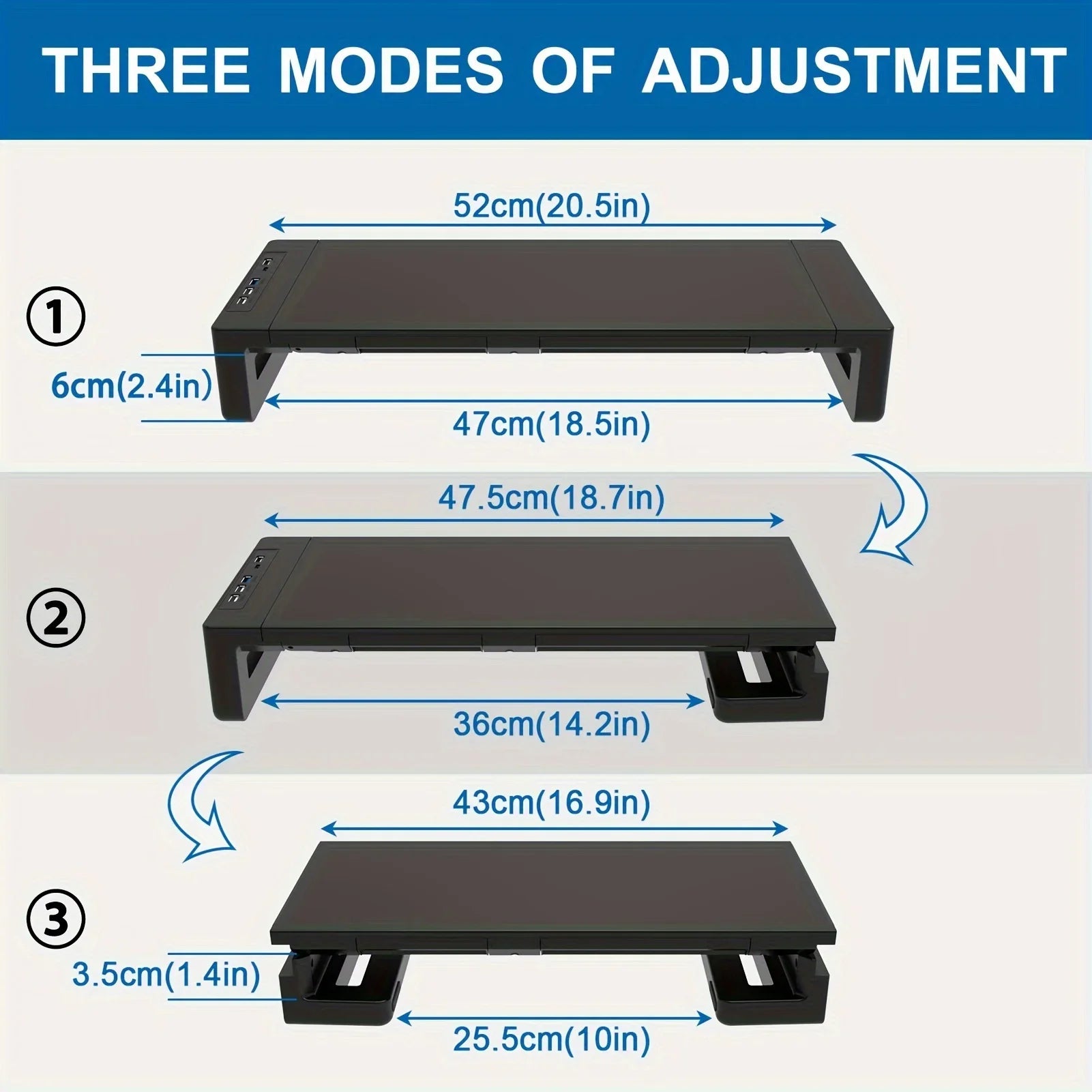 Monitor Stand Riser With USB3.0 Foldable Height Adjustable Computer Stand Desk Shelf Riser with Storage Drawer &Tablet