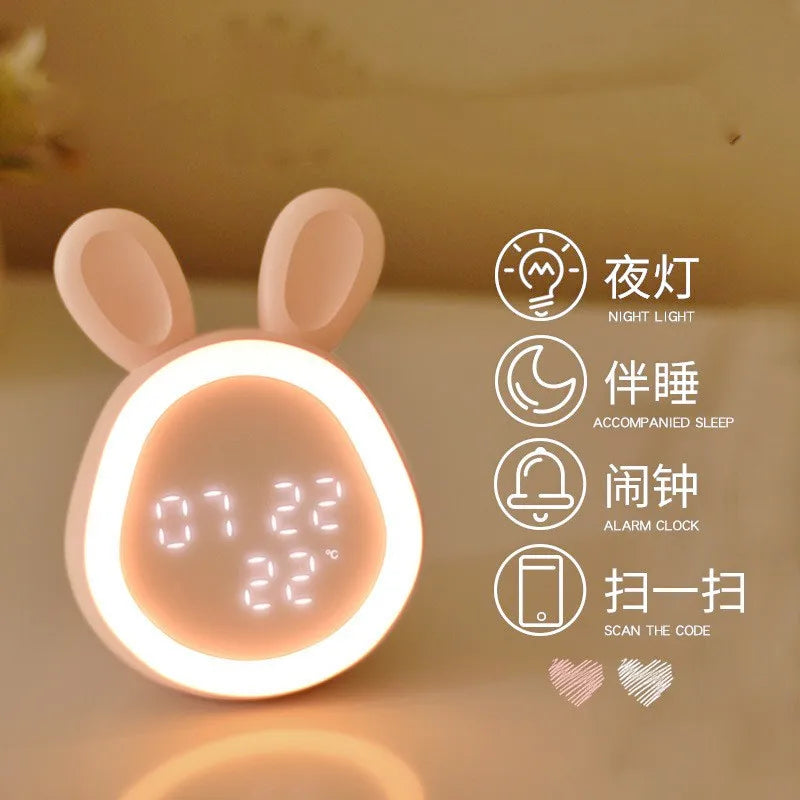Mini cartoon rabbit LED alarm clock night light for students dormitory digital display children wake up light USB