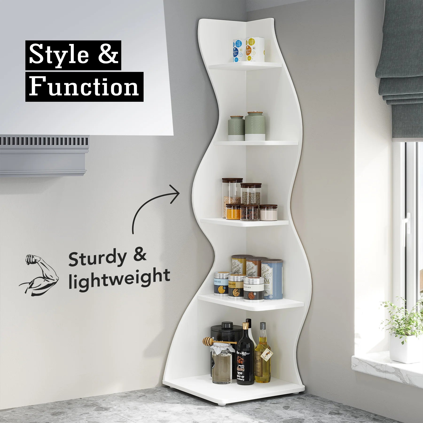 Tribesigns Corner Shelf Modern 5-Tier Wall Corner Bookshelf Stylish Corner Small Bookcase Storage Rack Plant Stand