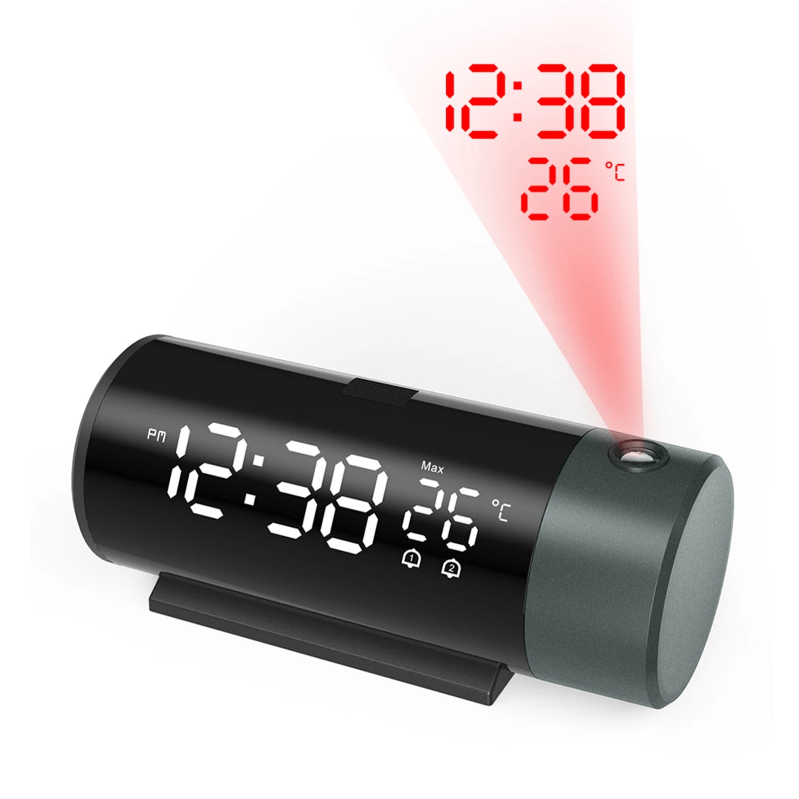 Projection Digital Alarm Clock with 180° Rotatable Projector Clear LED Display4-Level Brightness Dimmer for Bedroom