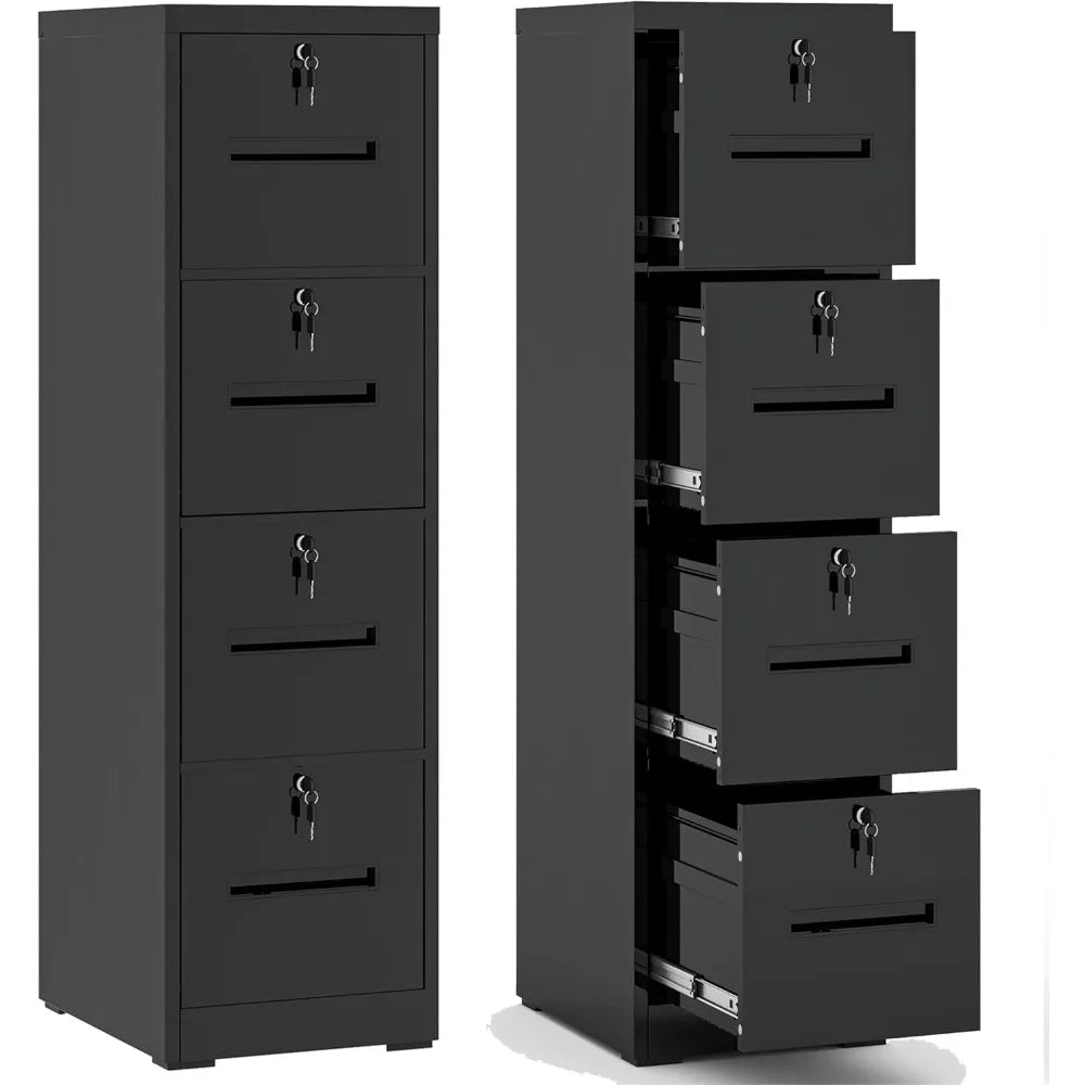 4 Drawer File Cabinet,Vertical Filing Cabinet with 4 Lockable Drawers,Black Metal File Cabinet for Home Office,Heavy