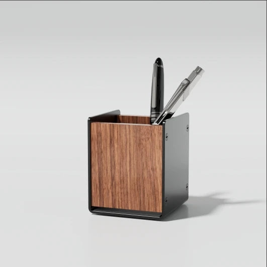 HPERGO Large Capacity Walnut Wood Holder Desktop Pen Container Pencil Pen Holder Stationery Storage Box for Home Office