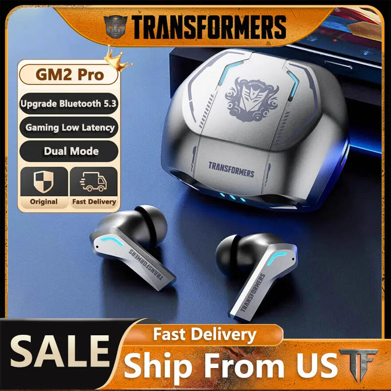Ship From US Transformers TF-T06 Bluetooth Earphones Gaming Headset Low Latency with Mic Headphones HD Call Wireless