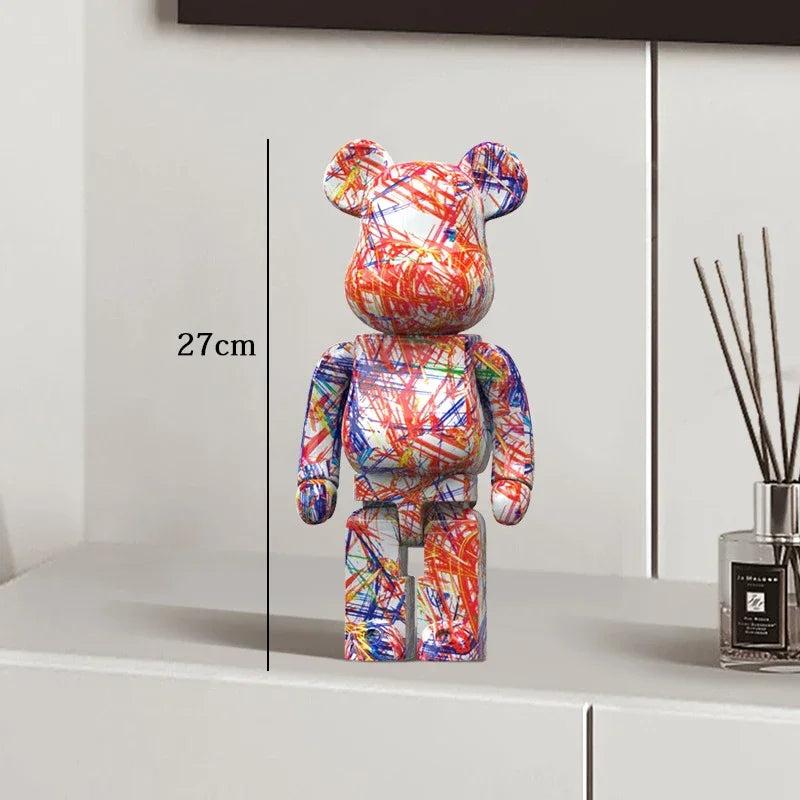 27cm Graffiti Bear Statue Paint Block Bear Decor Resin Desktop Ornaments Home Decoration Living Room Bear Floor