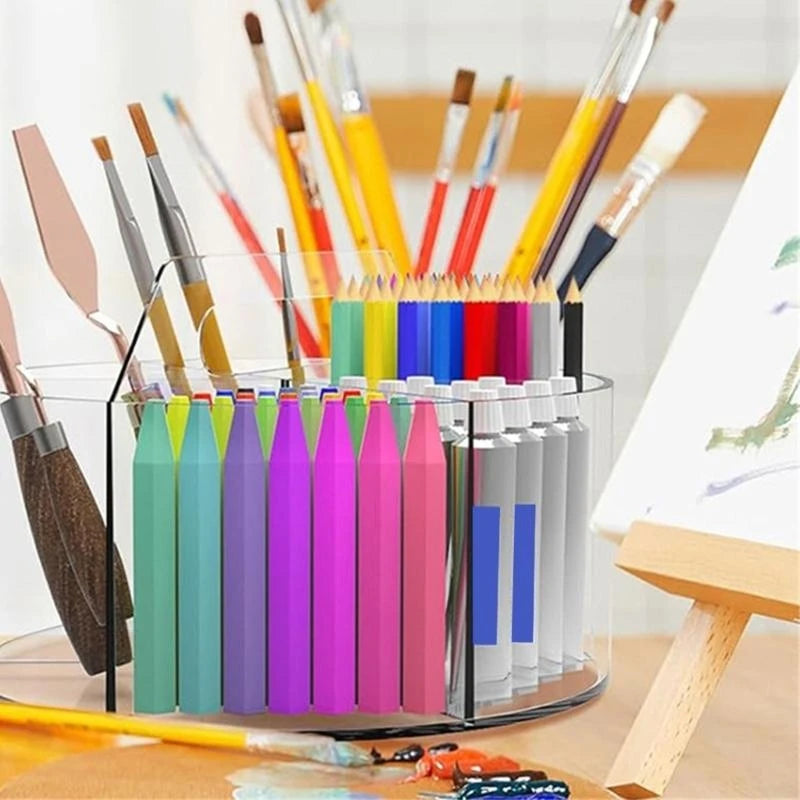 360 Degree Rotating Pen Holder Desk Organizers 6 Slot Clear Acrylics Pencil Holder Art Supply Organizers Marker Holder
