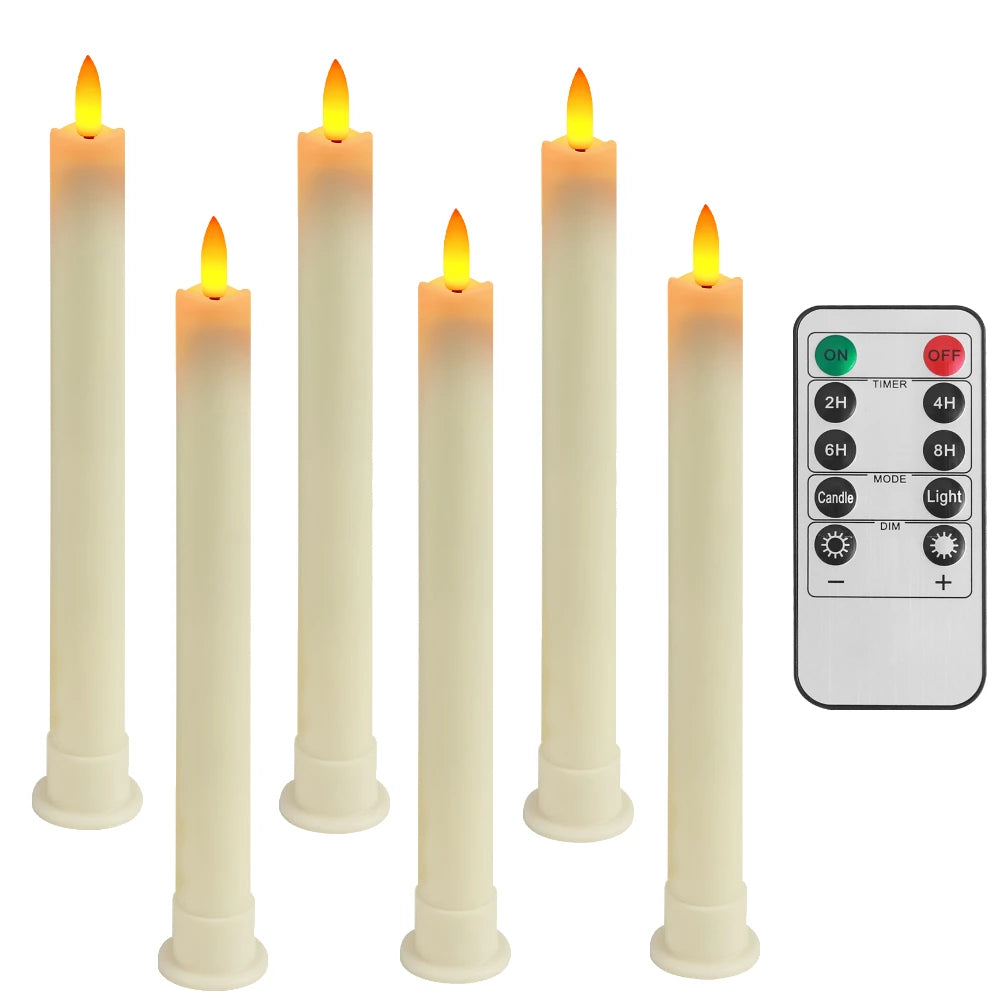LED Flameless Taper Candles Lights Timer Remote 3D Wick Christmas Simulation Candles Window Candles Long Electric