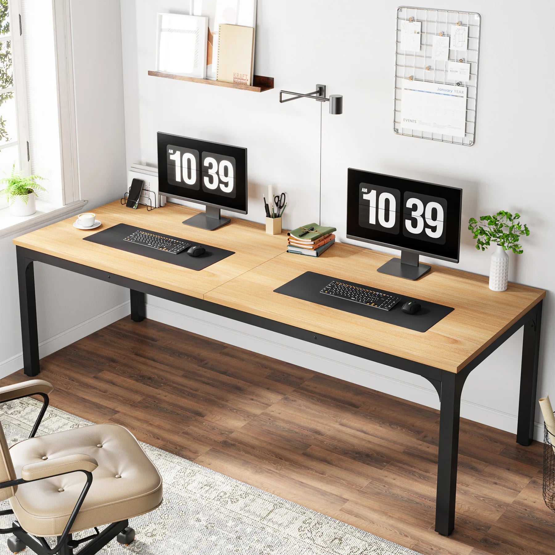 Tribesigns 78.7 Inches Extra Long Computer Desk 2 Person Desk Double Long Desk Workstaion for Home Office - Natural