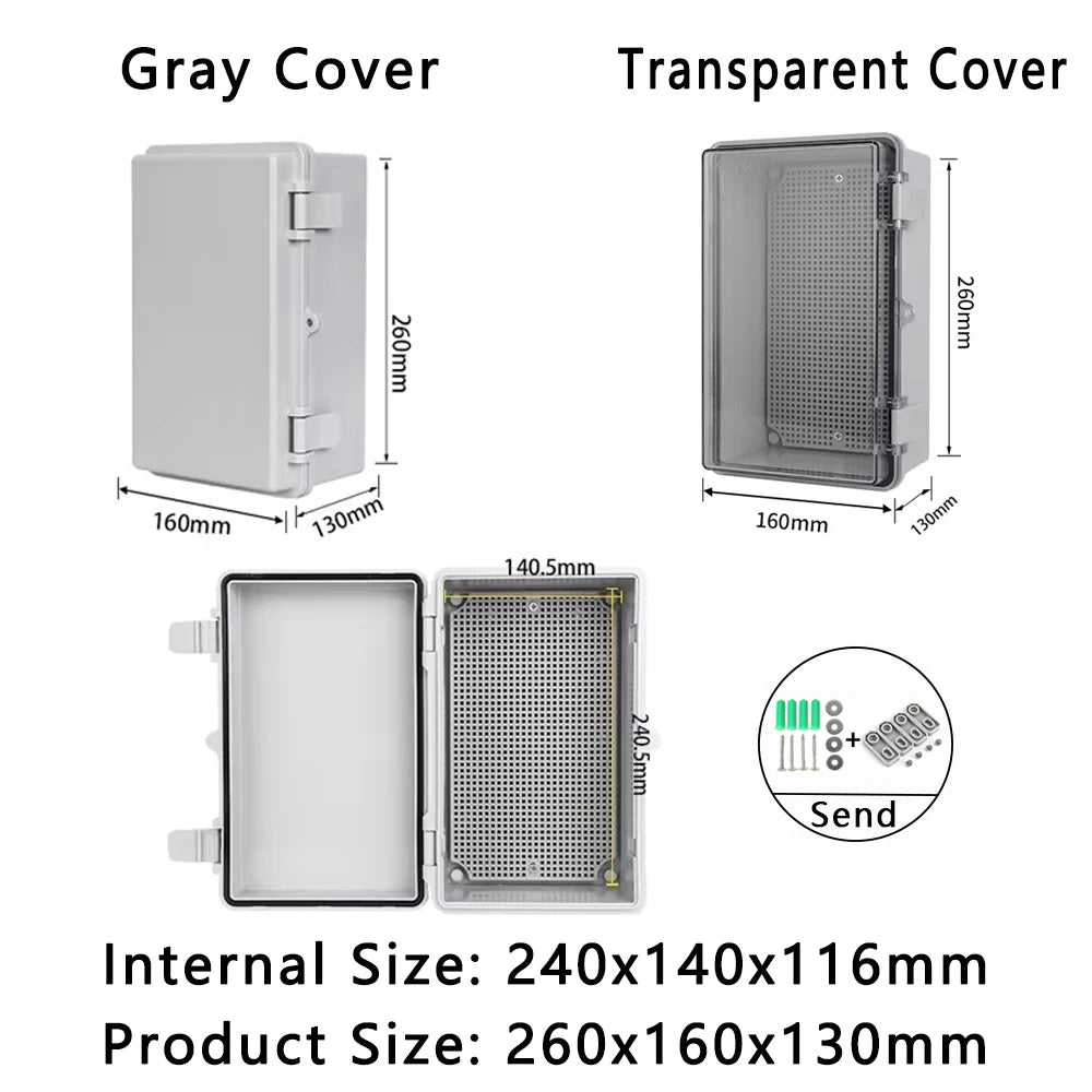 IP66 Waterproof Plastic Box ABS Wire Junction Box Gray/Transparent Cover Enclosure Outdoor Electronic Engineering
