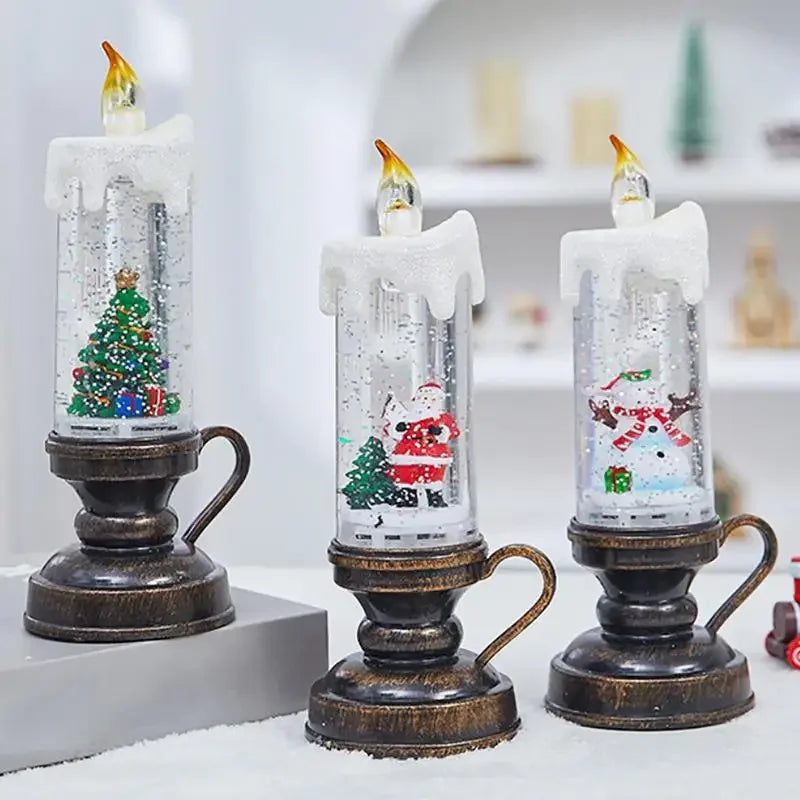 Glittering Christmas Snow Globe Candle Battery Operated LED Flameless Candle Glitter Lamp Christmas Decoration Night