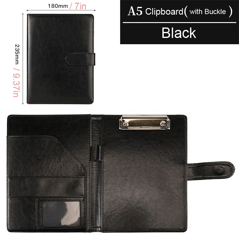 B5 / A5 Black Leather Padfolio Portfolio File Folder Clipboard Document Holder Business Folder Writing Pad Clipboard
