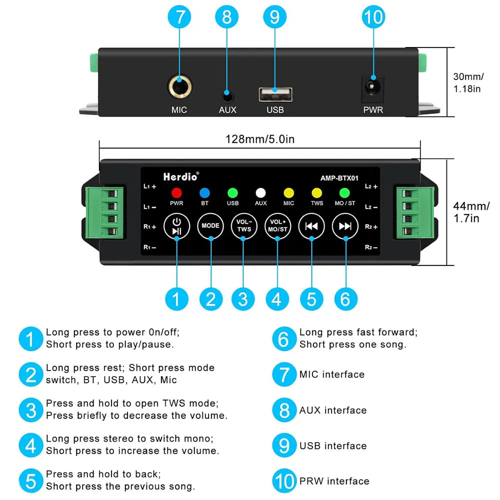 Herdio 800W 6.5 Inch Outdoor Waterproof Bluetooth Speakers HD Digital Stereo Effect Wall Mounted Sound System For Patio