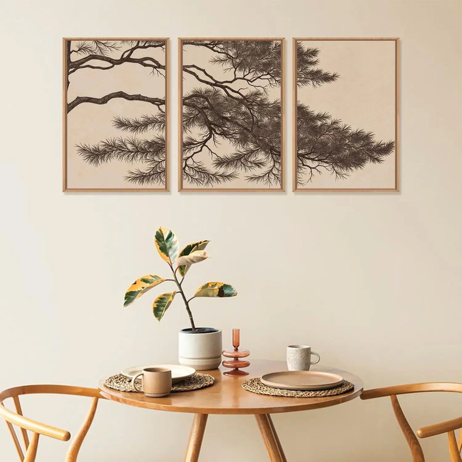 3Pcs/Set Vintage Pine Tree Branches Canvas Poster Wall Art Modern Plant Brown Prints Living Bedroom Office Home Decor