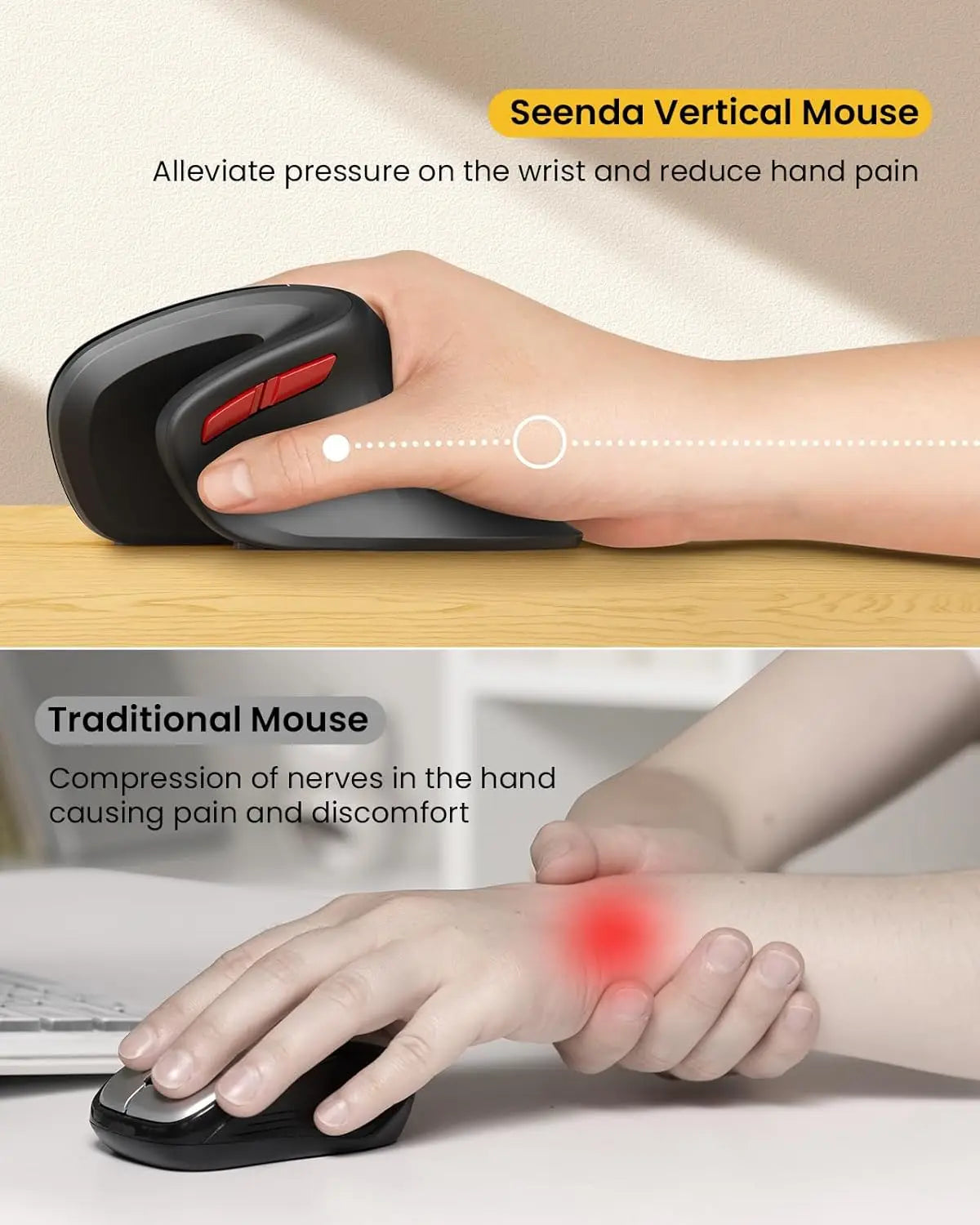 SEENDA Ergonomic Mouse with Jiggler Wireless Dual Mode Vertical Mouse for Computer PC Laptop Mac Windows Reduces Wrist
