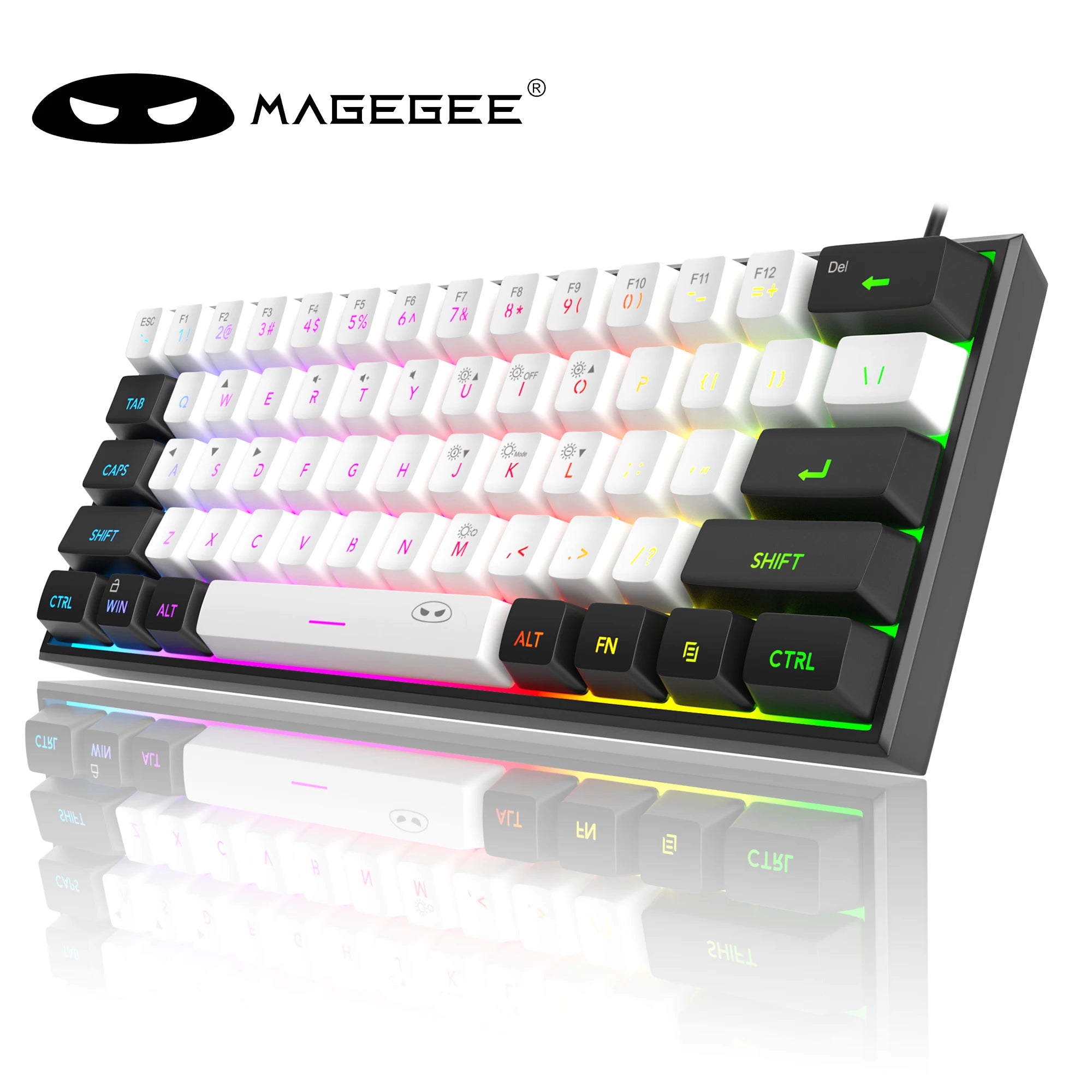 MageGee TS91 60% Compact Wired Keyboard 61 Keys RGB Backlight Membrane Keyboard For Windows PC Office laptop Computer