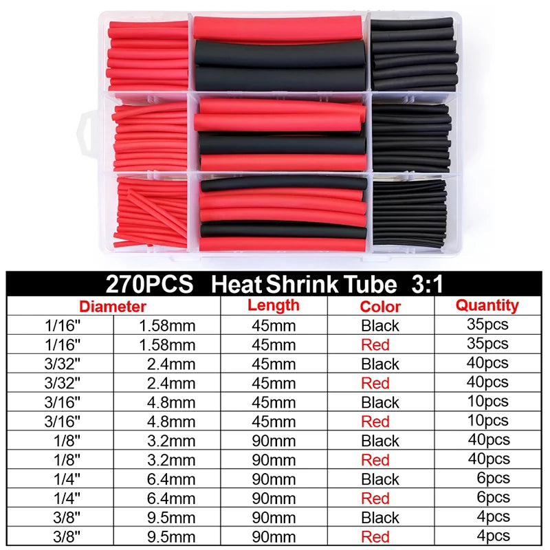100pcs Heat Shrink Tube Kit 4:1 Flame Retardant Insulated Electrica Wire Wrap Multi-Size Assortment for Cable Repair