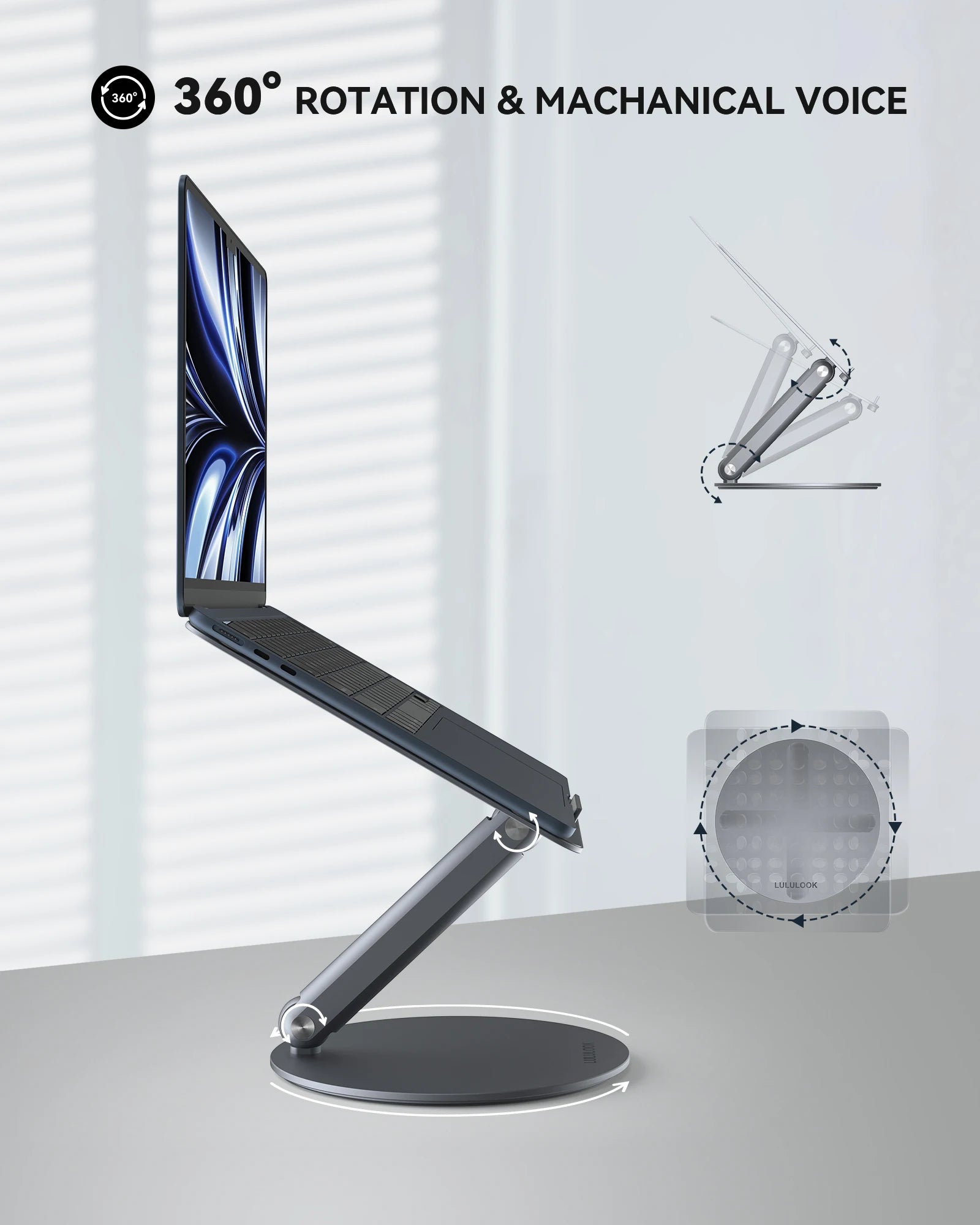 LULULOOK Laptop Stand,Foldable Notebook Stand with 360 Rotating Base Laptop Holder For MacBook Pro/Air,Dell,Laptops