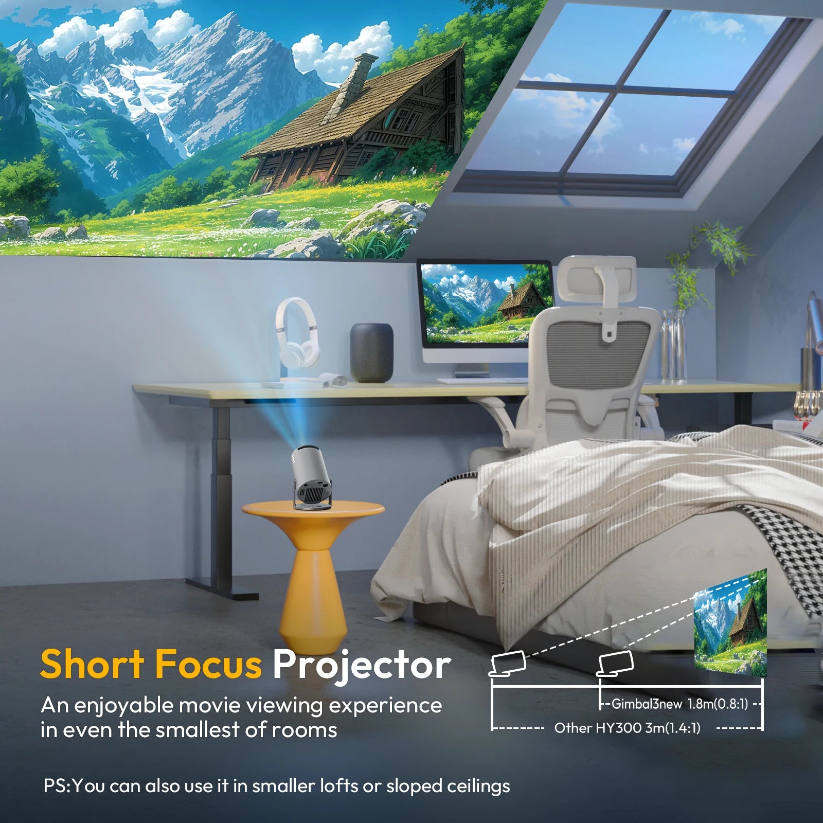 XGODY Projector 4K 12000LM Short Throw Mini Portable Projectors Android Beamer Native 720P Dual Wifi6 BT5.4 Home Theater