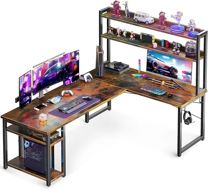 L Shaped Gaming Desks with Hutch Computer Desk with Storage Shelves 66’’ L Shaped Desk for Home Office Corner Desks