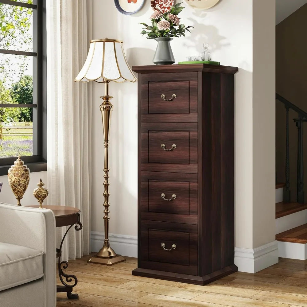 4-Drawer File Cabinet Vertical Wood Filing Cabinet for A4/Letter/Legal Files Tall File Storage Printer Stand