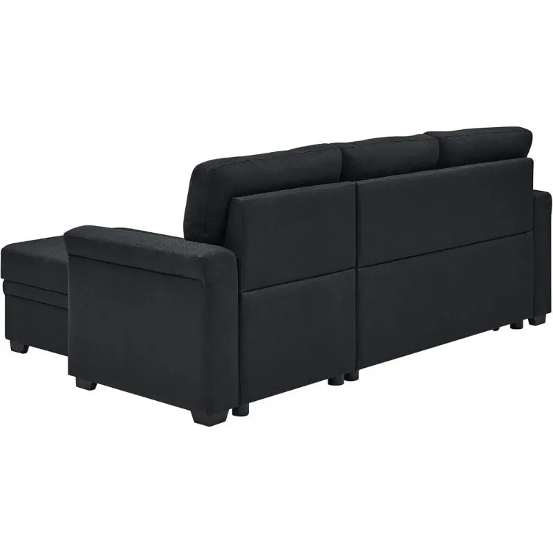 Modern 86 L-Shaped Sectional Sofa with Reversible Chaise Storage and Pull-Out Sleeper Bed for Living Rooms