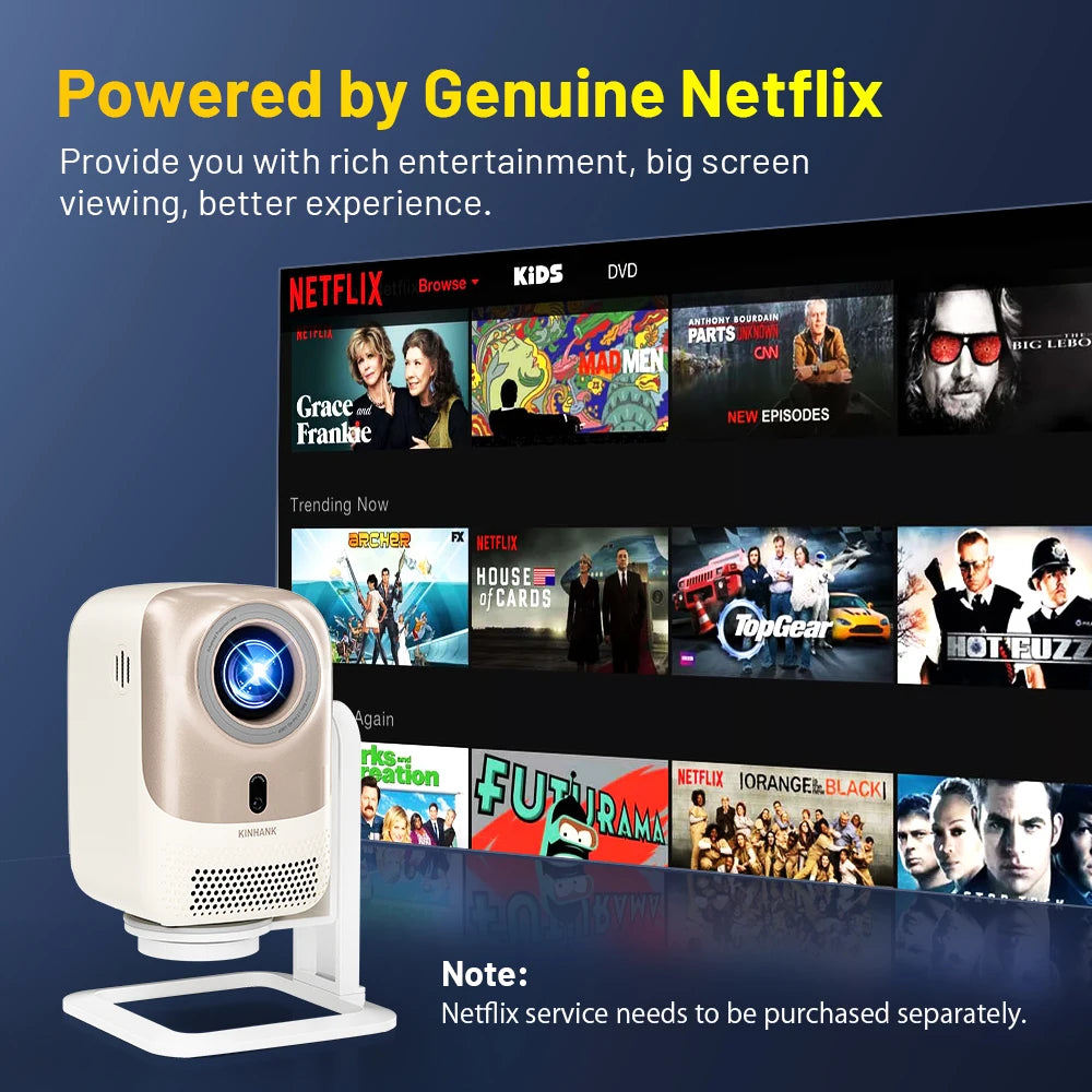 KINHANK 4K Portable Outdoor Movie Projector Auto Focus Native 1080P 450 ANSI Wifi 6 Android OS with Netflix Smart Home